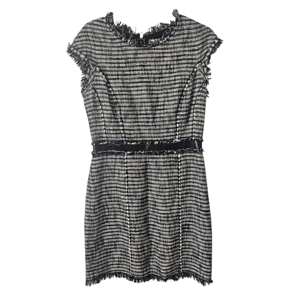 Rebecca Taylor Tweed Mini Dress With Leather Trim Retail $495 Size 6 Preppy Glam